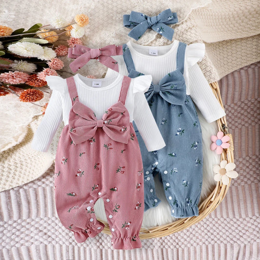 Floral Patchwork Baby Romper Headband Set