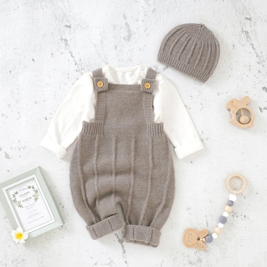 Knitted Baby Romper Hat Set