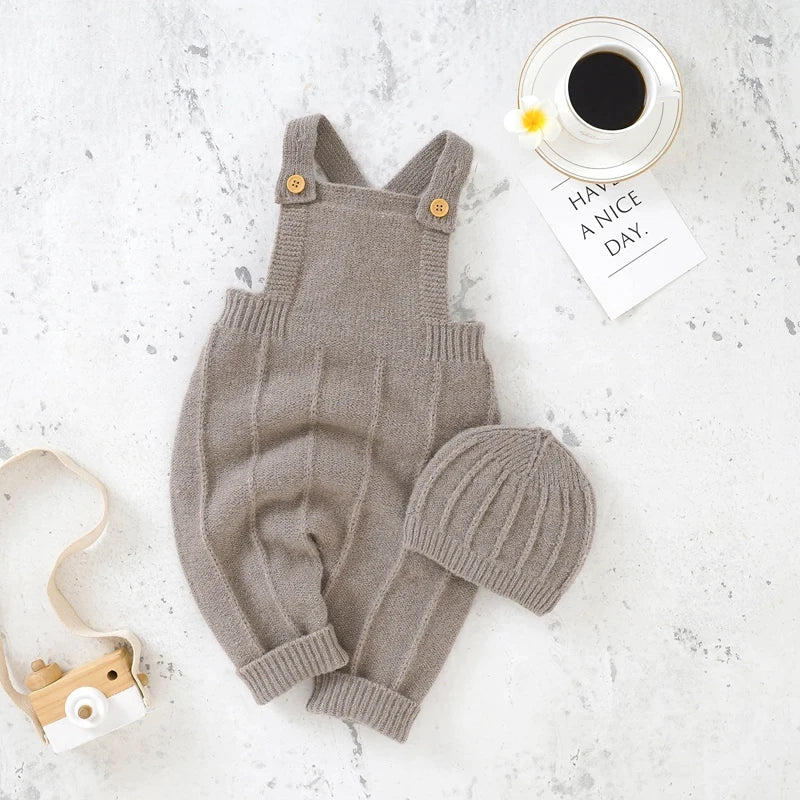 Knitted Baby Romper Hat Set
