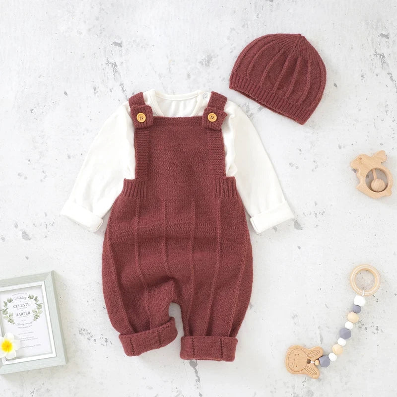 Knitted Baby Romper Hat Set