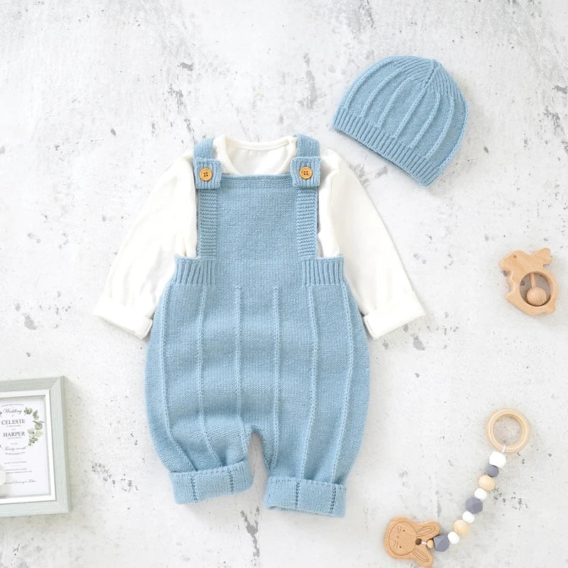 Knitted Baby Romper Hat Set