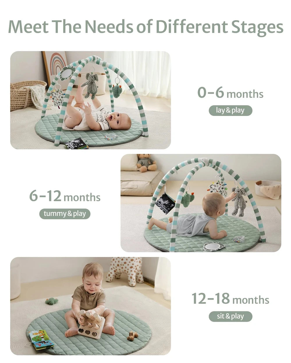 Sage Green Baby Play Gym Mat