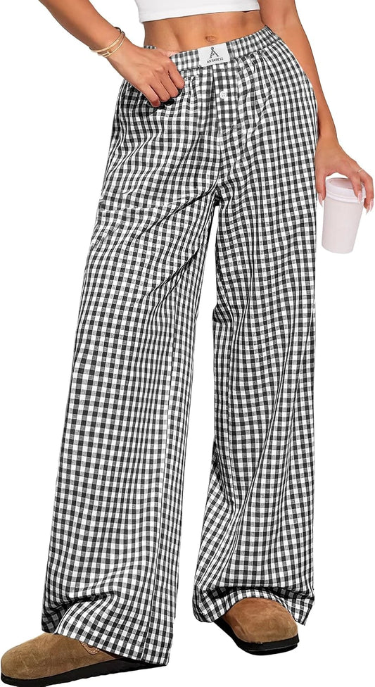 ANRABESS Gingham Striped Boxer Pants