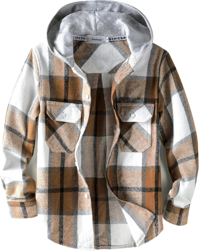 Kids Plaid Flannel Hooded Shirt