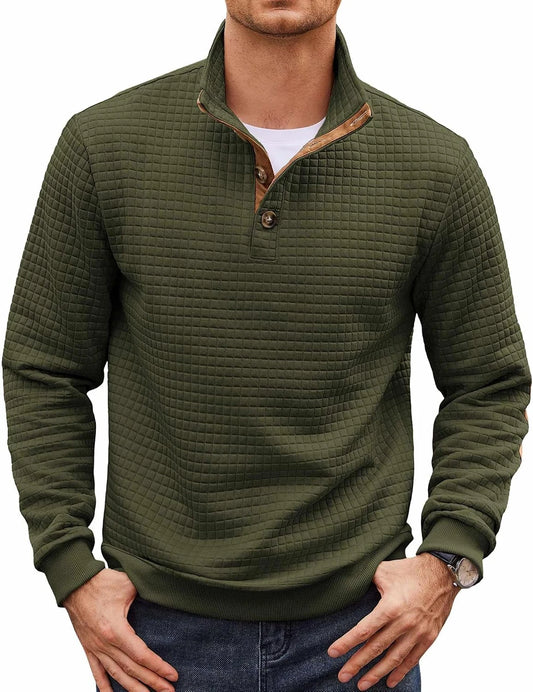 Mens Waffle Stand Collar Pullover