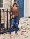 Casual V-Neck Long Sleeve Top