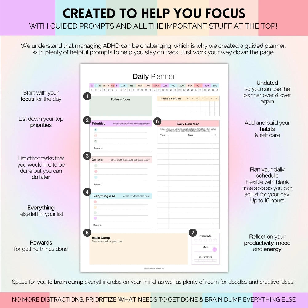 Colorful ADHD Daily Planner