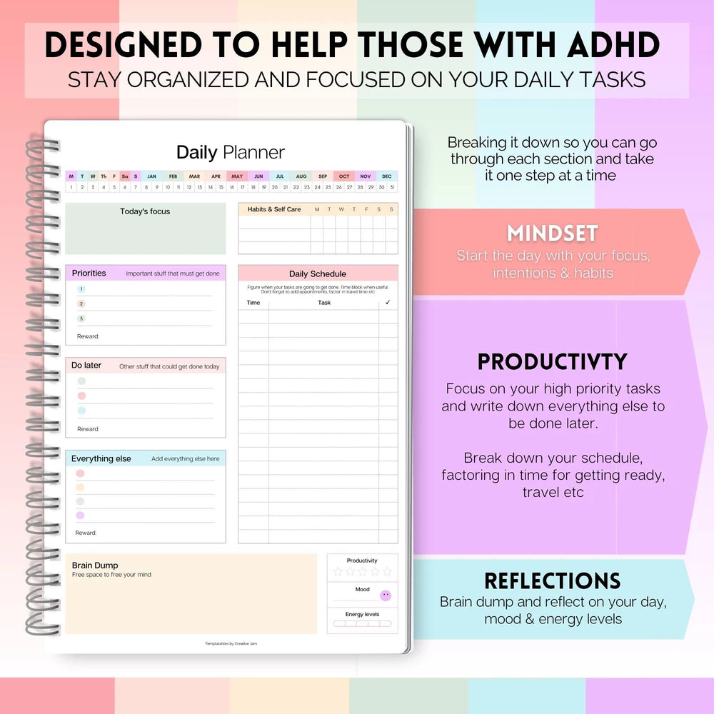 Colorful ADHD Daily Planner
