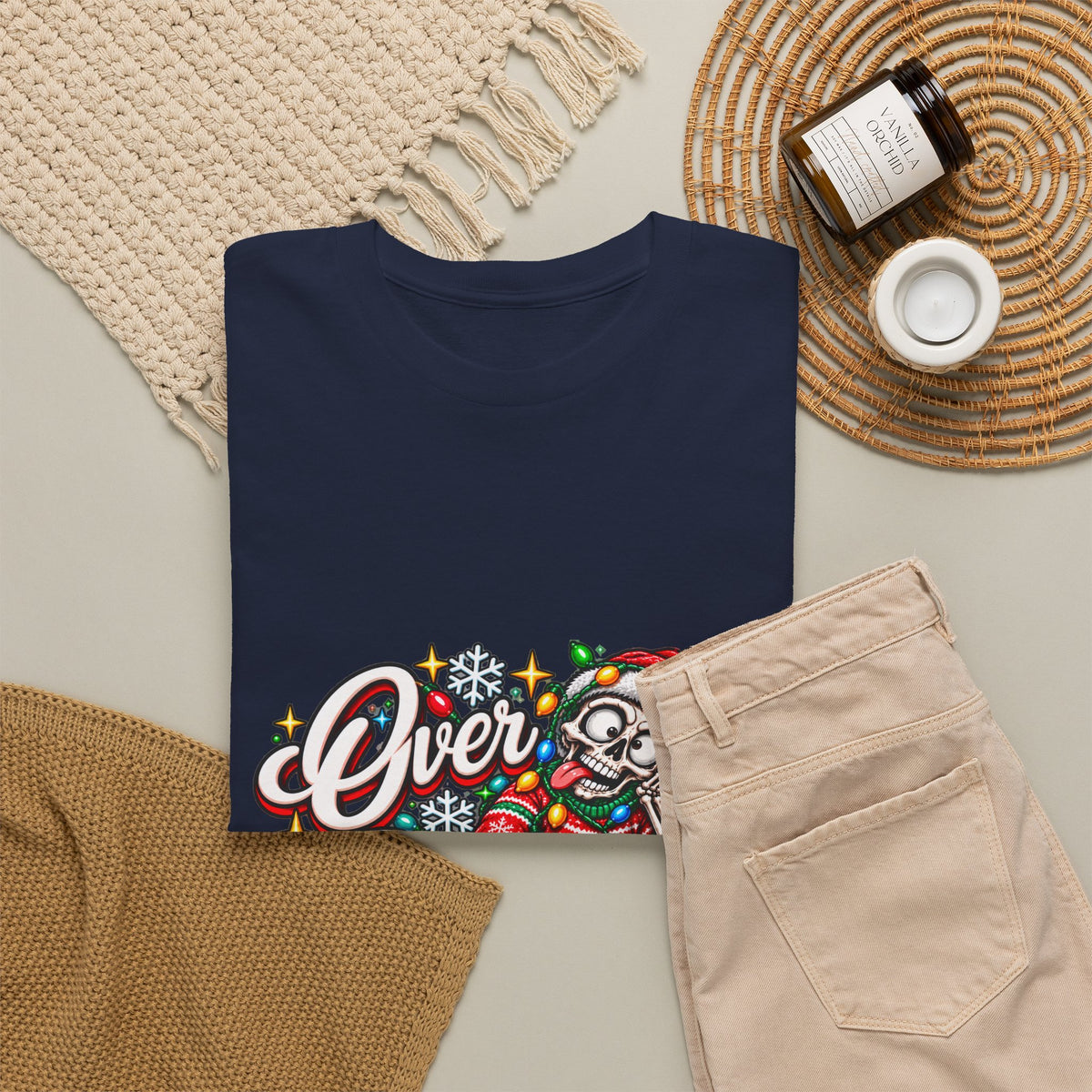 Over Stimulated Christmas Tee — Funny Holiday Santa Candy Lights T-Shirt