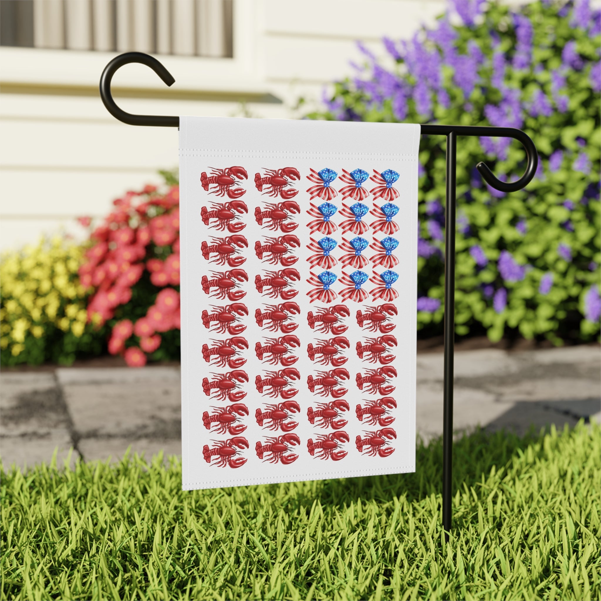 Patriotic Lobster & Shell Garden Flag - Coastal American Flag Yard Banner