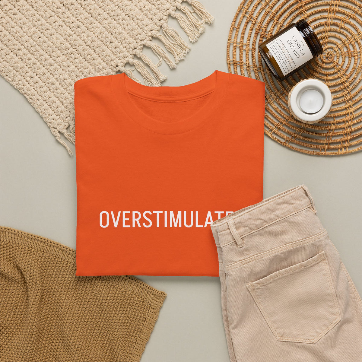 Overstimulated Graphic Tee — Minimal Text Black T-Shirt