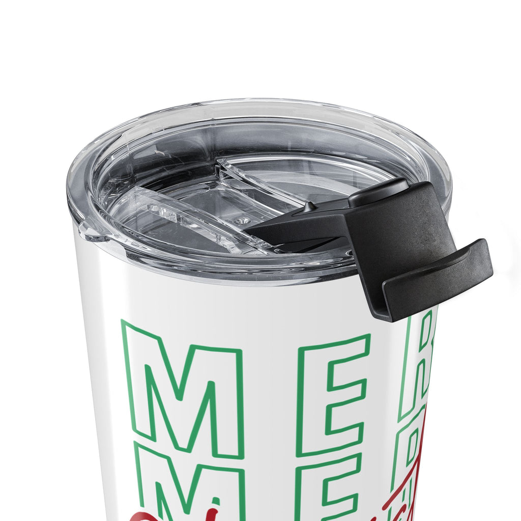 Merry Christmas script Tumbler 20oz | holiday typography travel cup