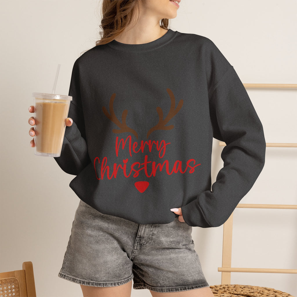 Reindeer Antlers Merry Christmas Sweatshirt | Holiday Christmas Crewneck