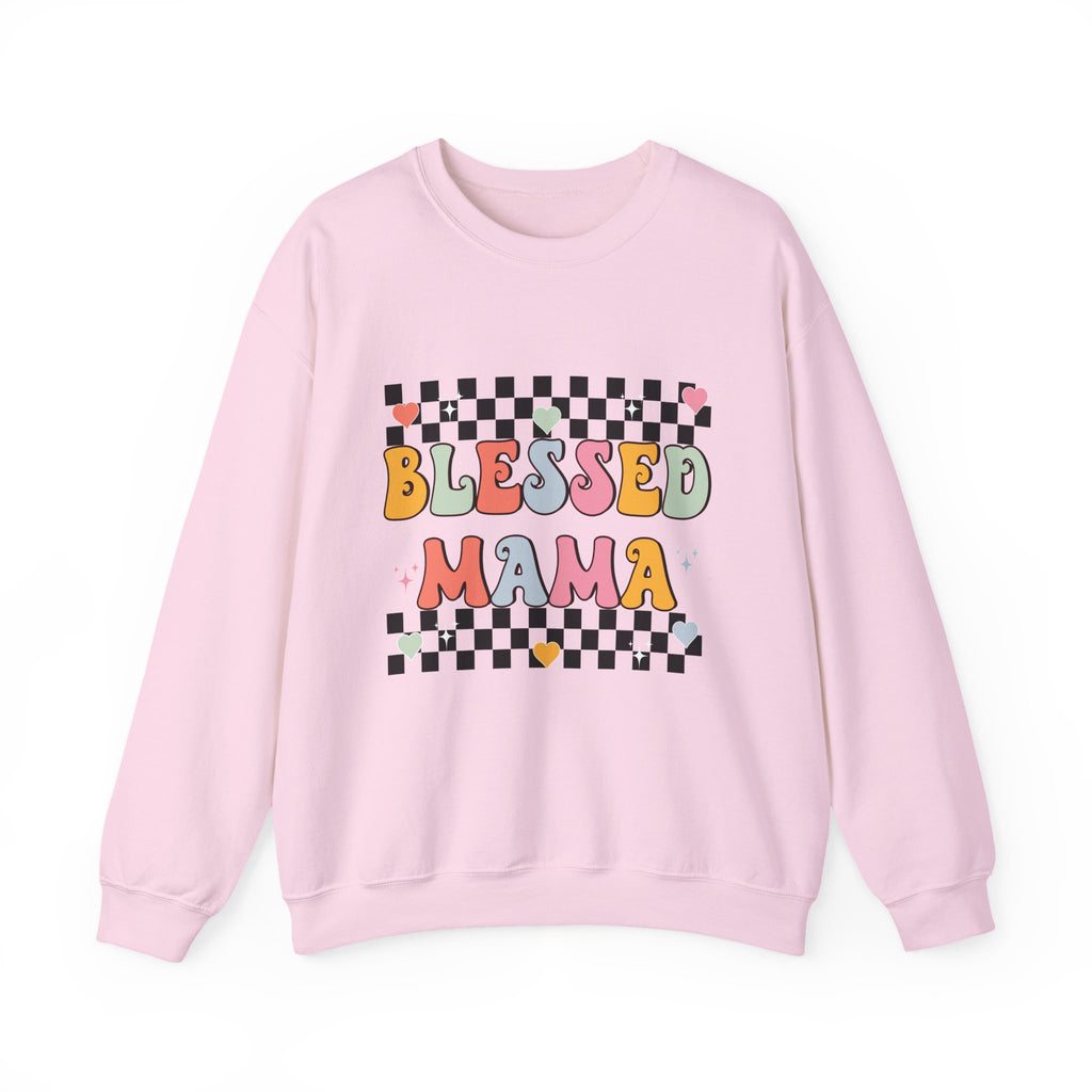 Blessed Mama Crewneck Sweatshirt | Retro Checkerboard Hearts, Mom Shirt