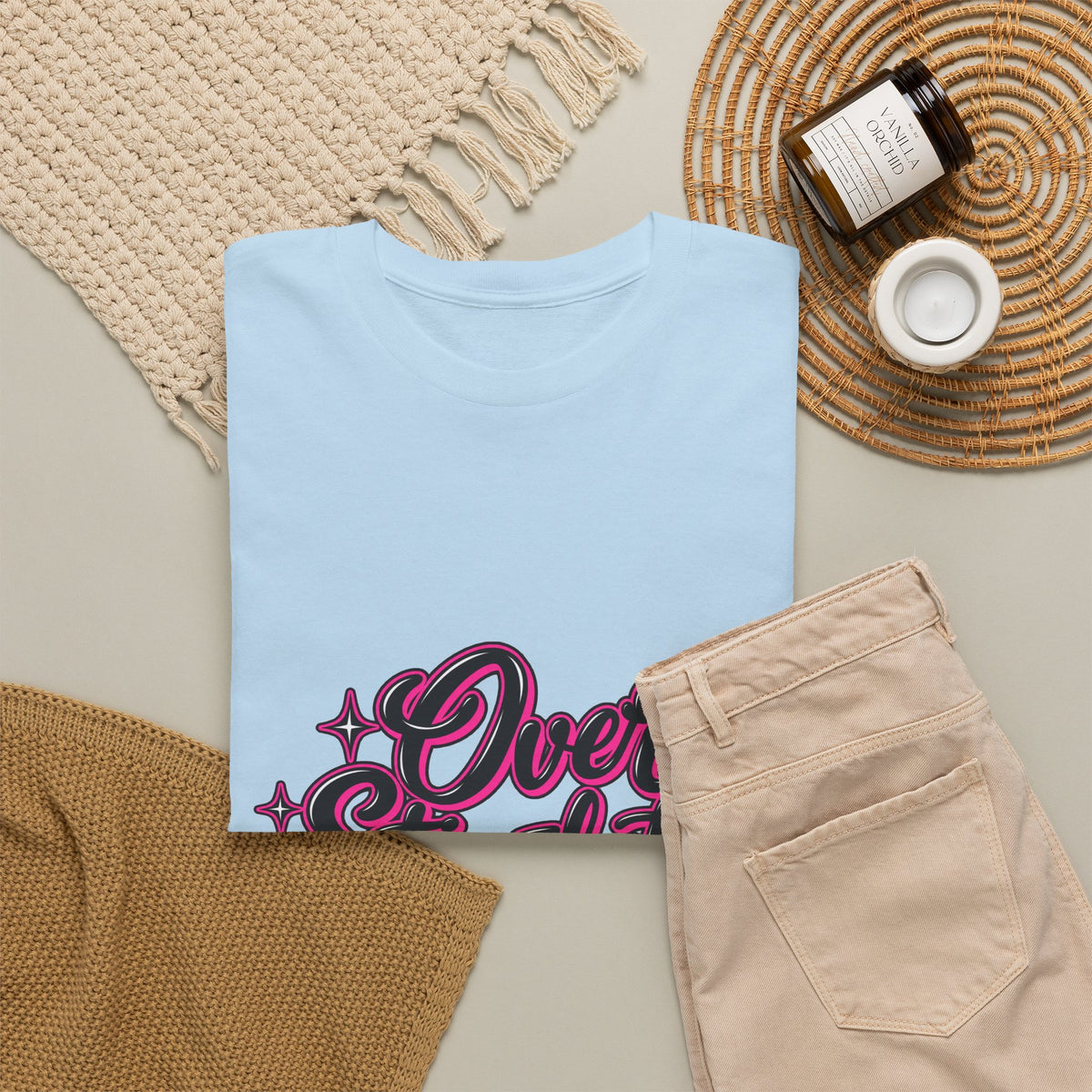 Overstimulated Graphic Tee — Retro Script Pink & Black Casual T‑Shirt
