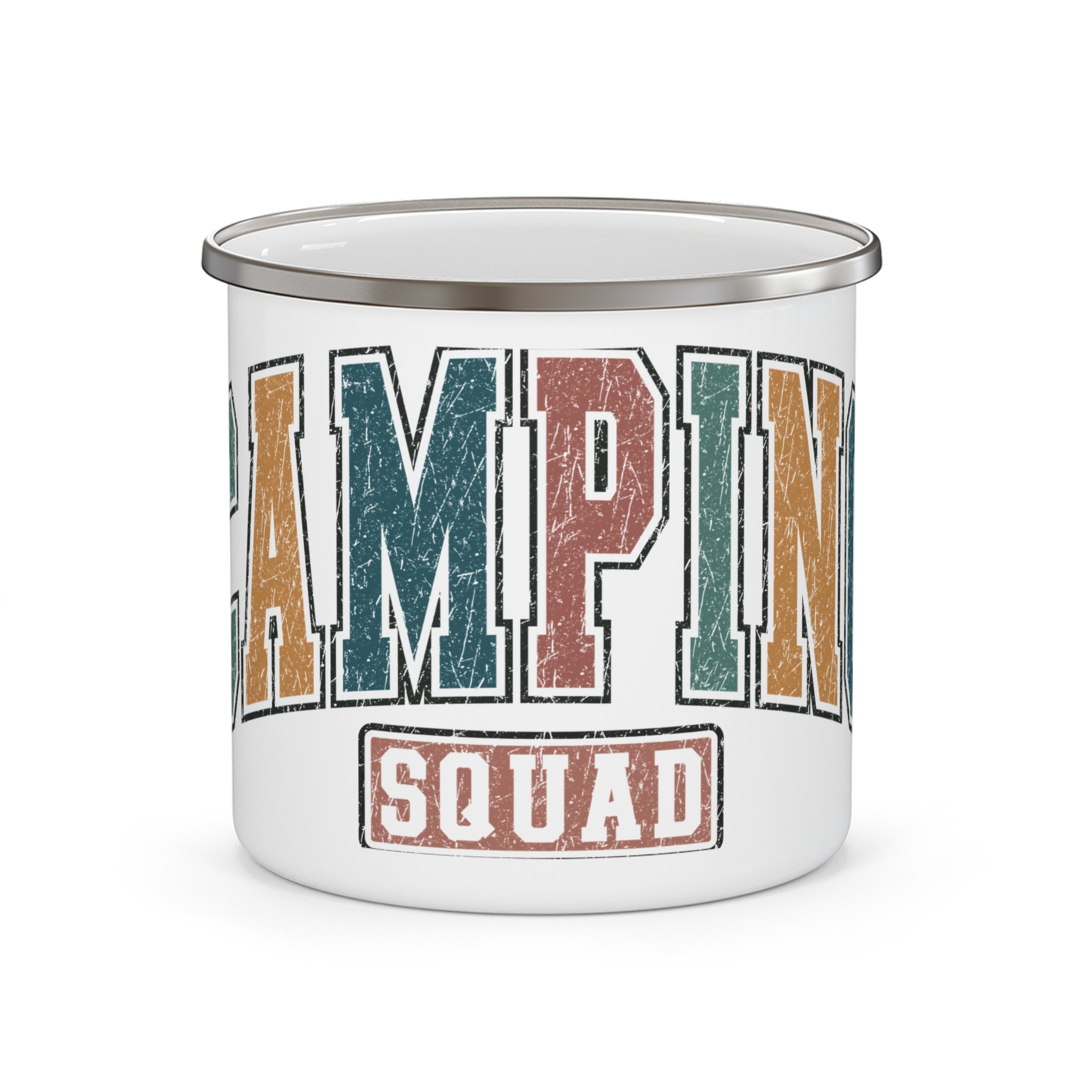 Camping Squad Enamel Mug | Retro Distressed Outdoor Camper Design