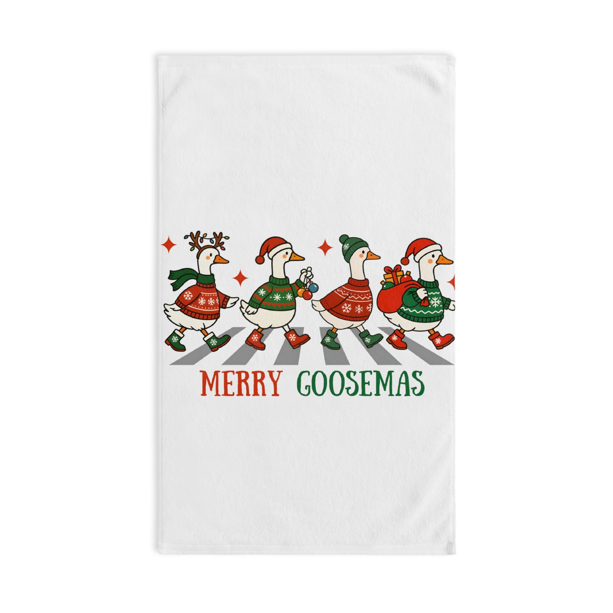 Merry Goosemas Hand Towel | Christmas Geese Pattern, Holiday Kitchen Towel