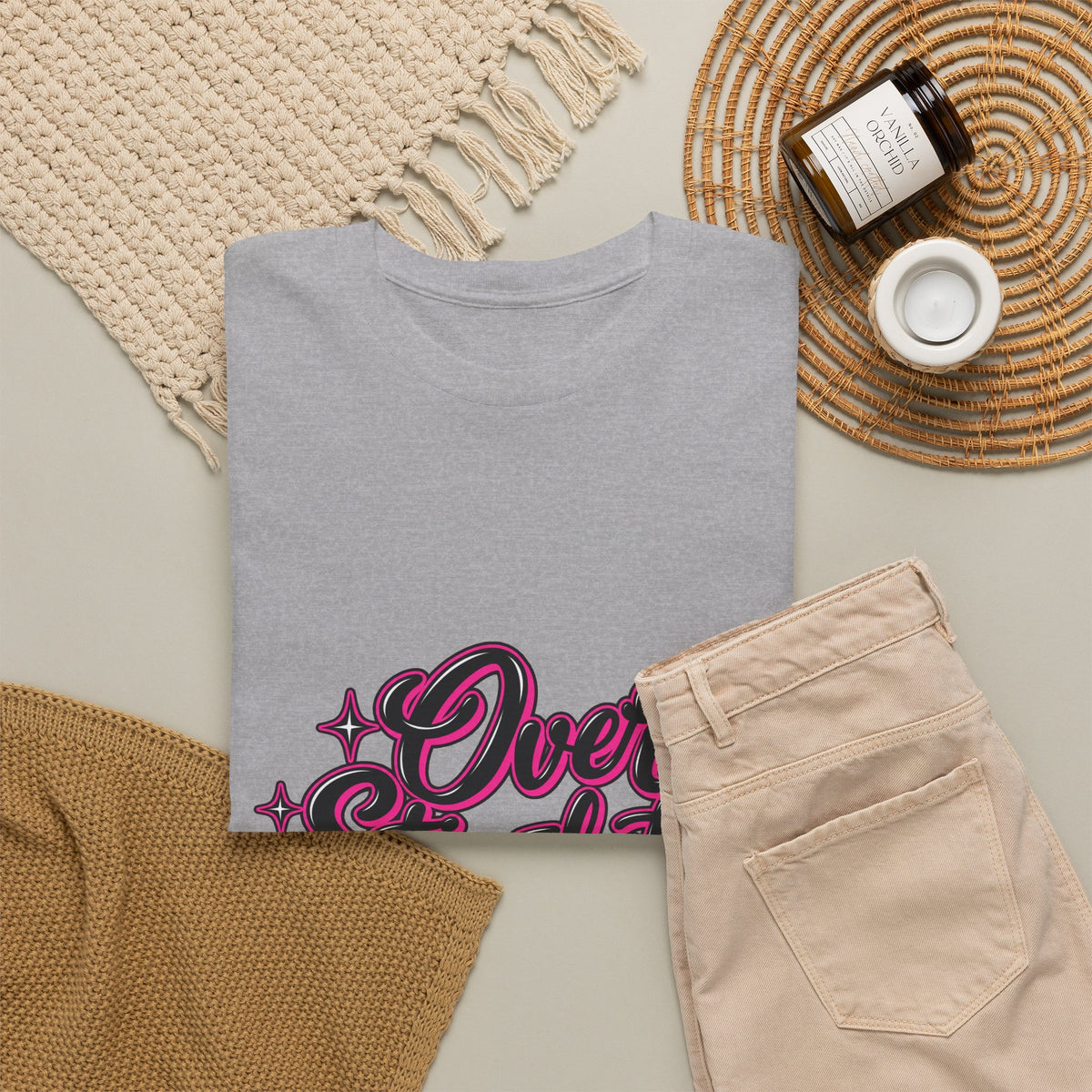 Overstimulated Graphic Tee — Retro Script Pink & Black Casual T‑Shirt