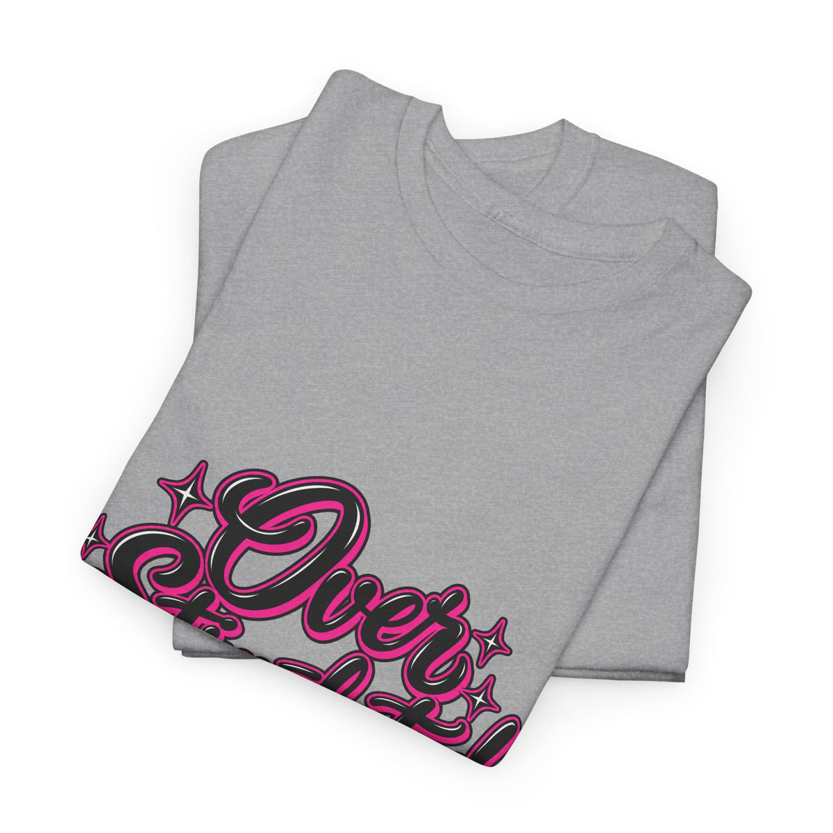 Overstimulated Graphic Tee — Retro Script Pink & Black Casual T‑Shirt