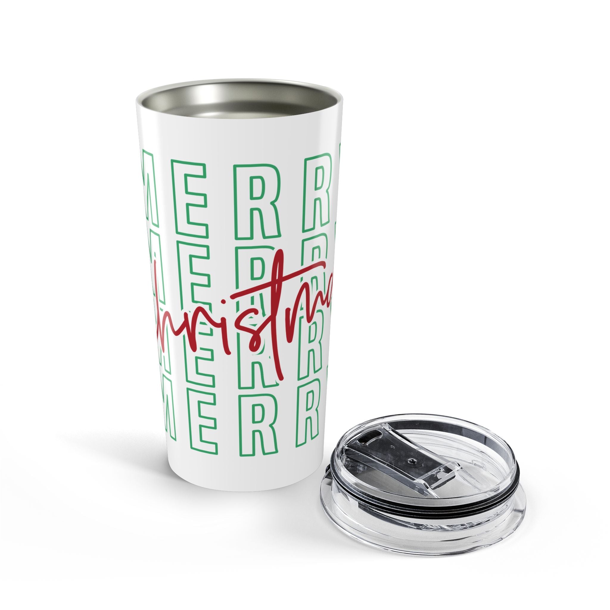 Merry Christmas script Tumbler 20oz | holiday typography travel cup
