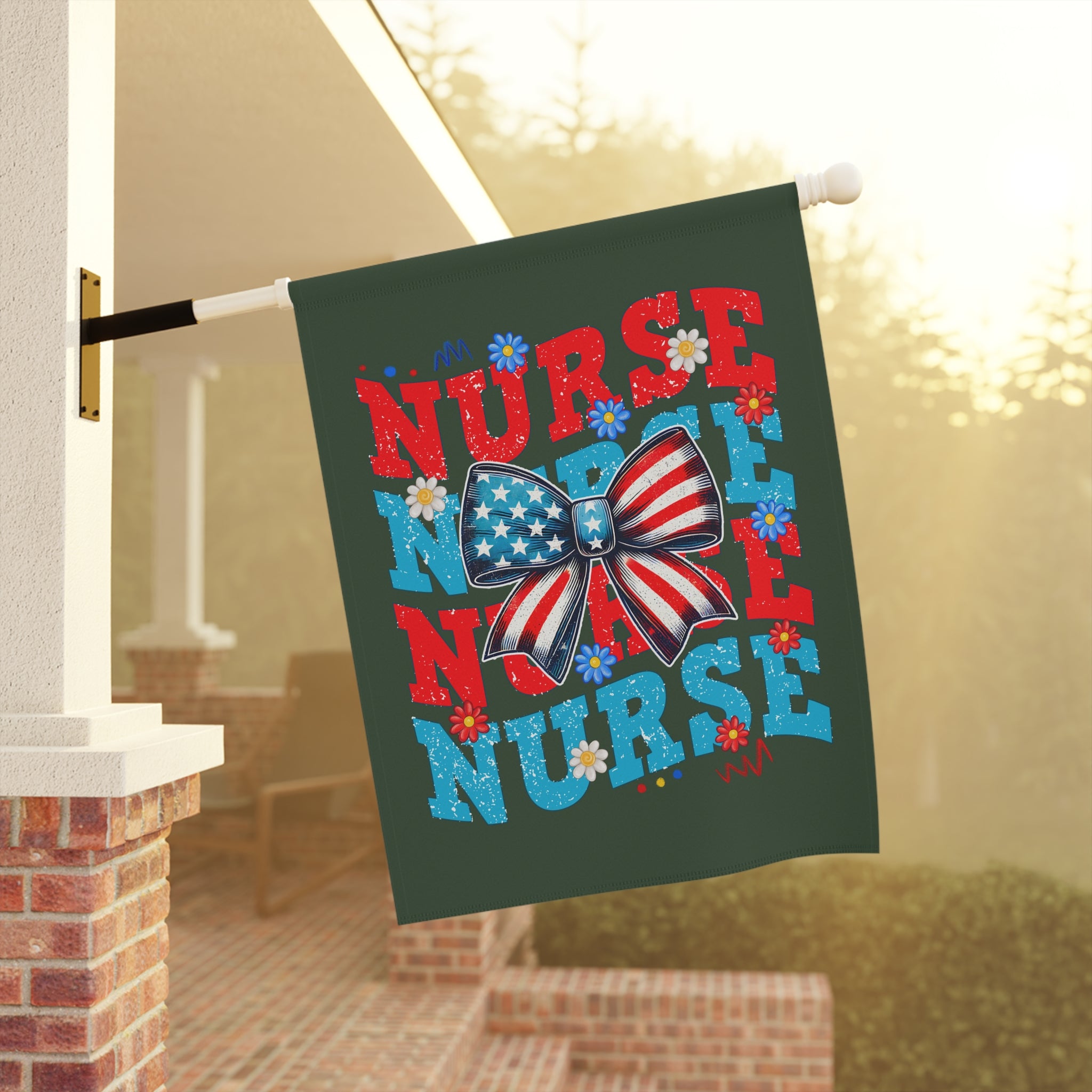 Nurse Garden Flag – Patriotic American Flag Bow Nursing Garden Banner
