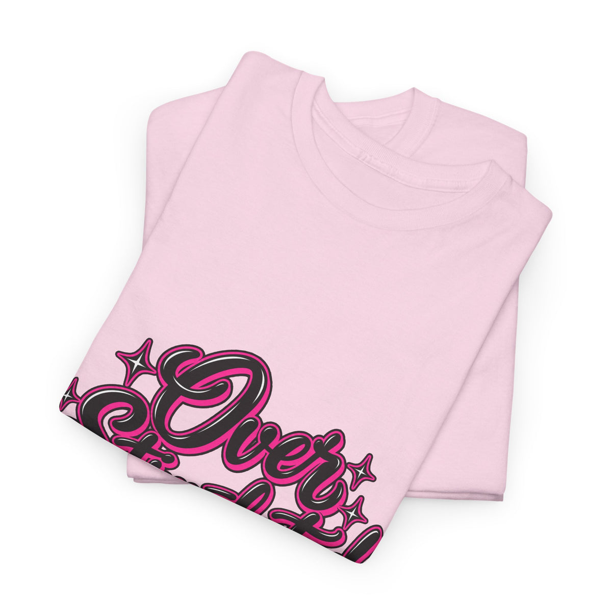 Overstimulated Graphic Tee — Retro Script Pink & Black Casual T‑Shirt