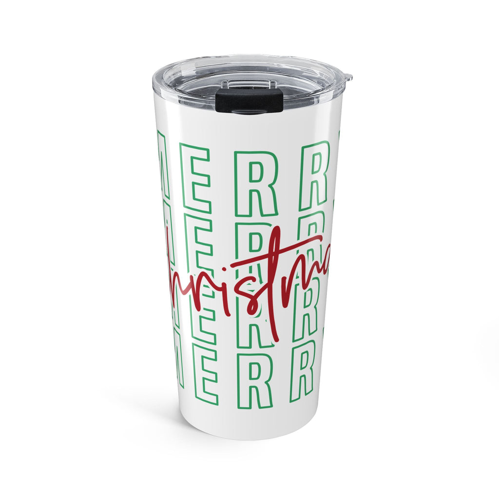Merry Christmas script Tumbler 20oz | holiday typography travel cup