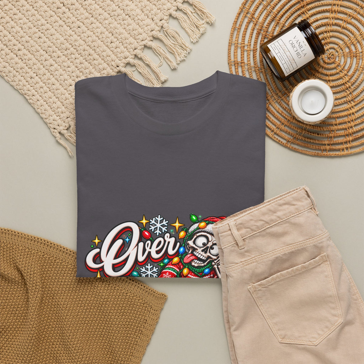 Over Stimulated Christmas Tee — Funny Holiday Santa Candy Lights T-Shirt