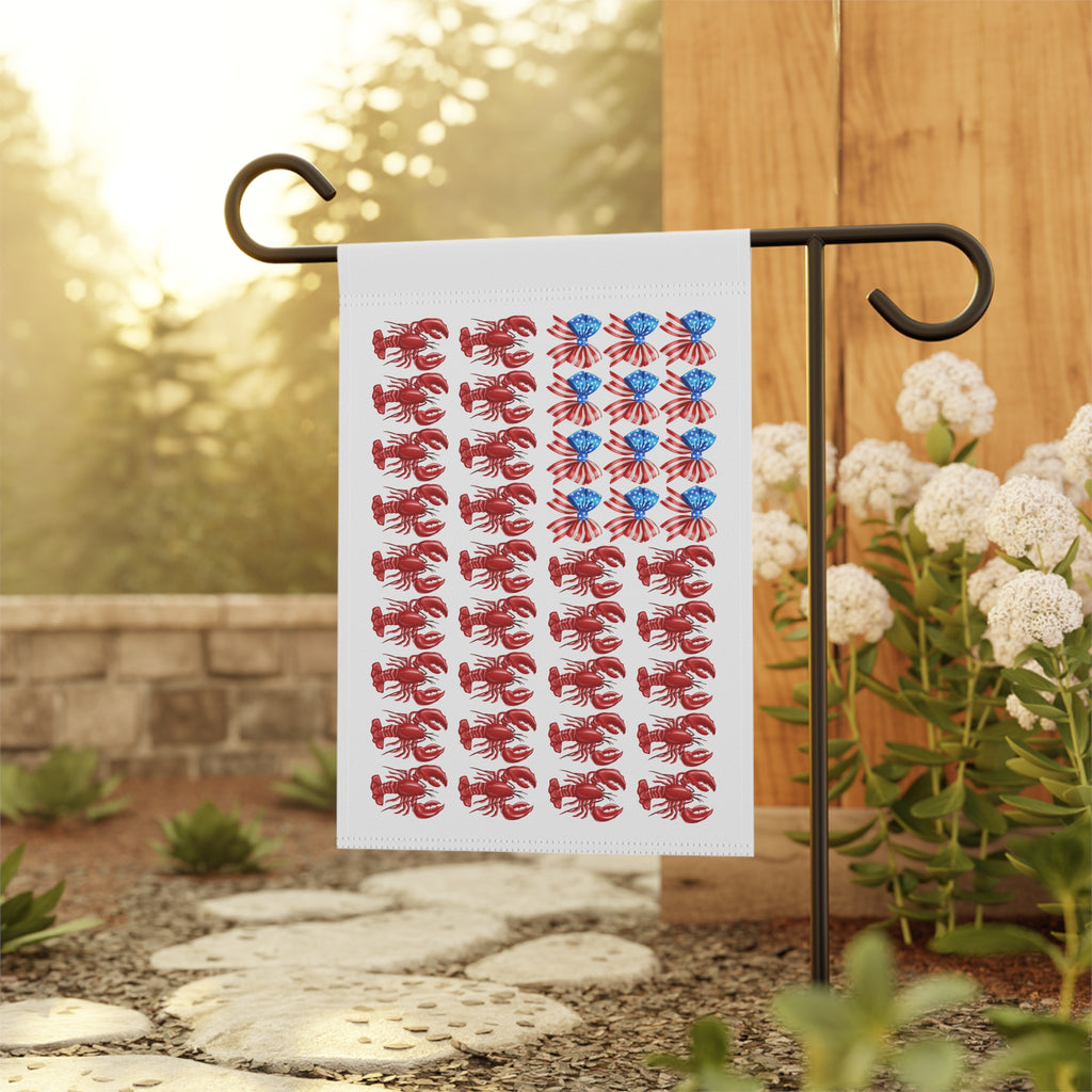 Patriotic Lobster & Shell Garden Flag - Coastal American Flag Yard Banner