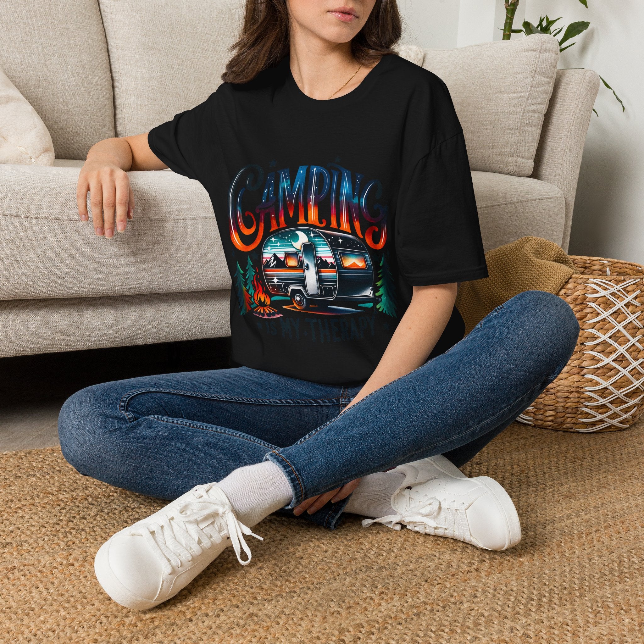 Camping Retro Camper T-Shirt | Camping Is My Therapy