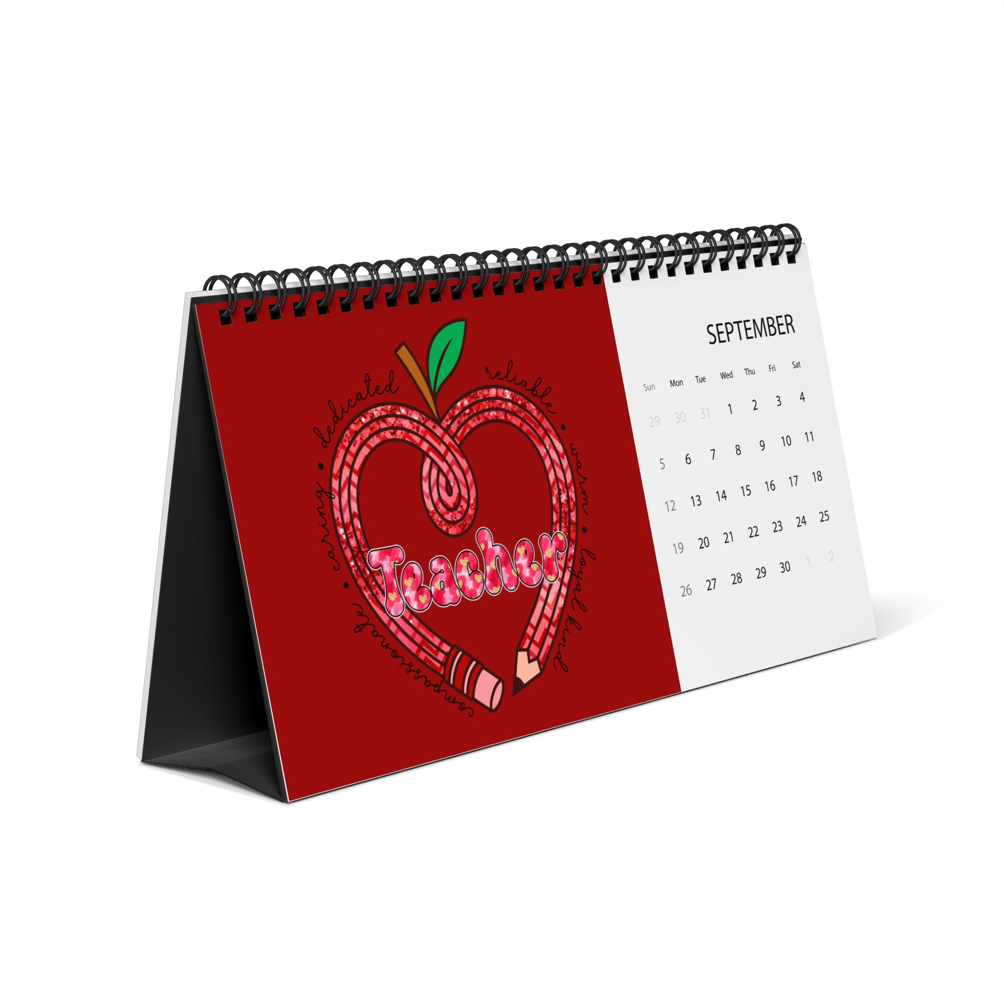 Teacher floral typography Desktop Calendar | 2026 grid