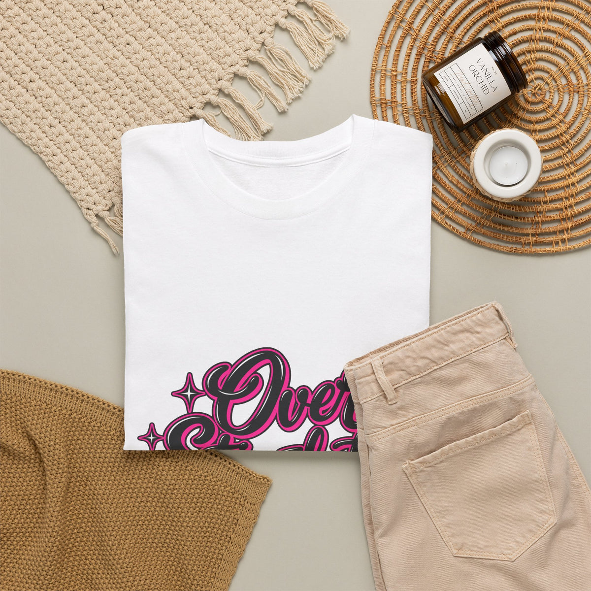 Overstimulated Graphic Tee — Retro Script Pink & Black Casual T‑Shirt