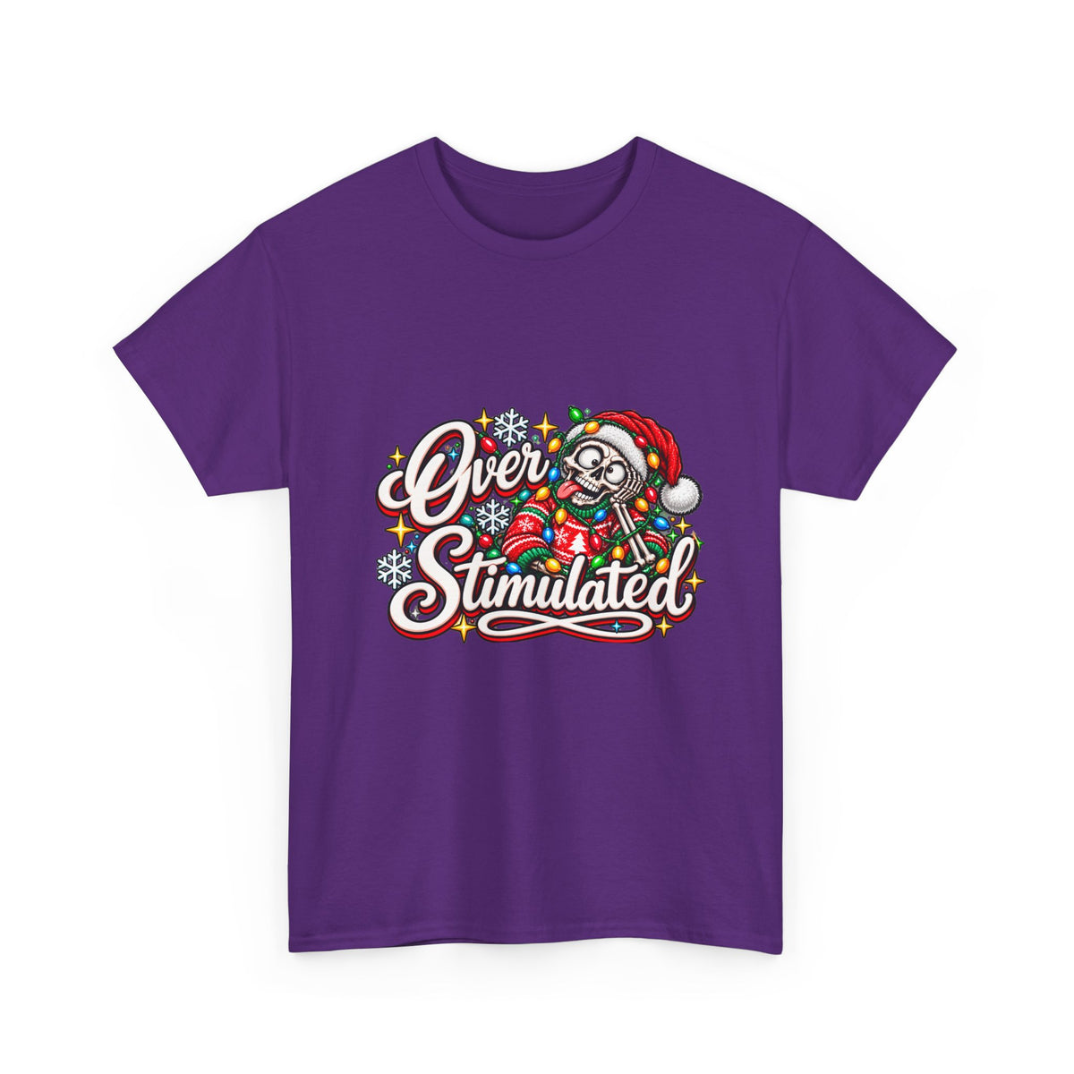 Over Stimulated Christmas Tee — Funny Holiday Santa Candy Lights T-Shirt
