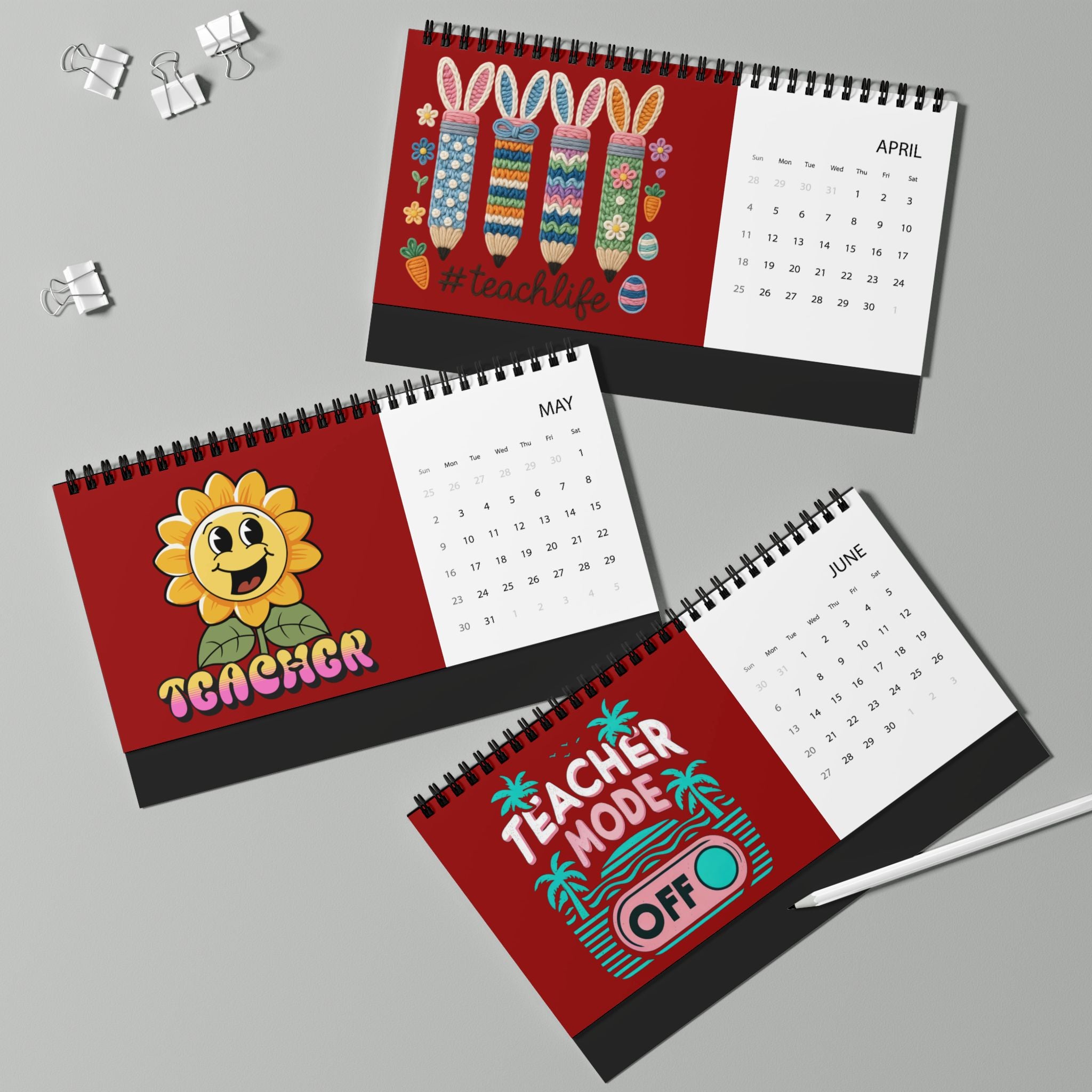 Teacher floral typography Desktop Calendar | 2026 grid