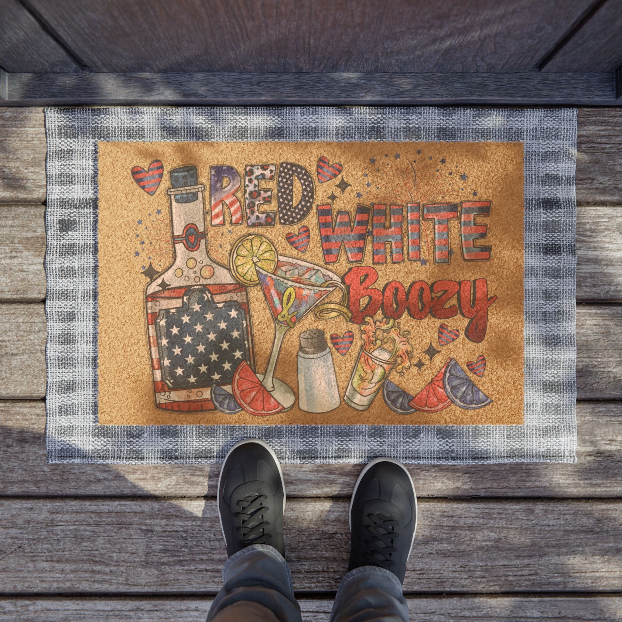 Doormat — "Red White & Boozy" Patriotic Cocktail Welcome Mat