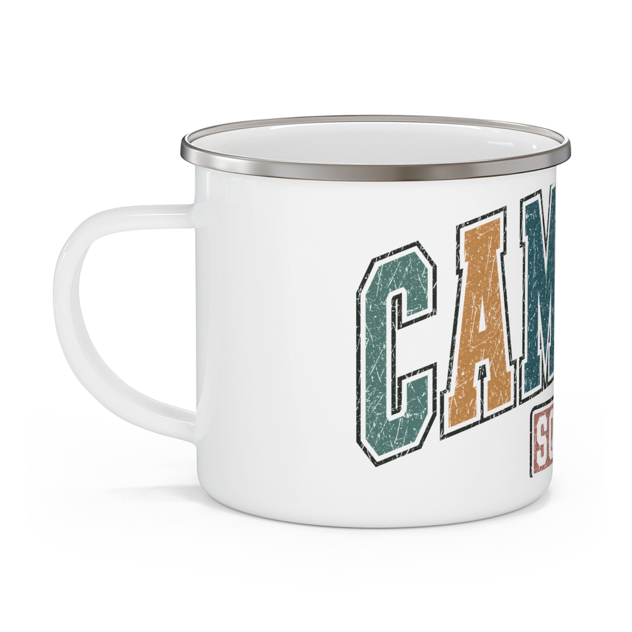Camping Squad Enamel Mug | Retro Distressed Outdoor Camper Design