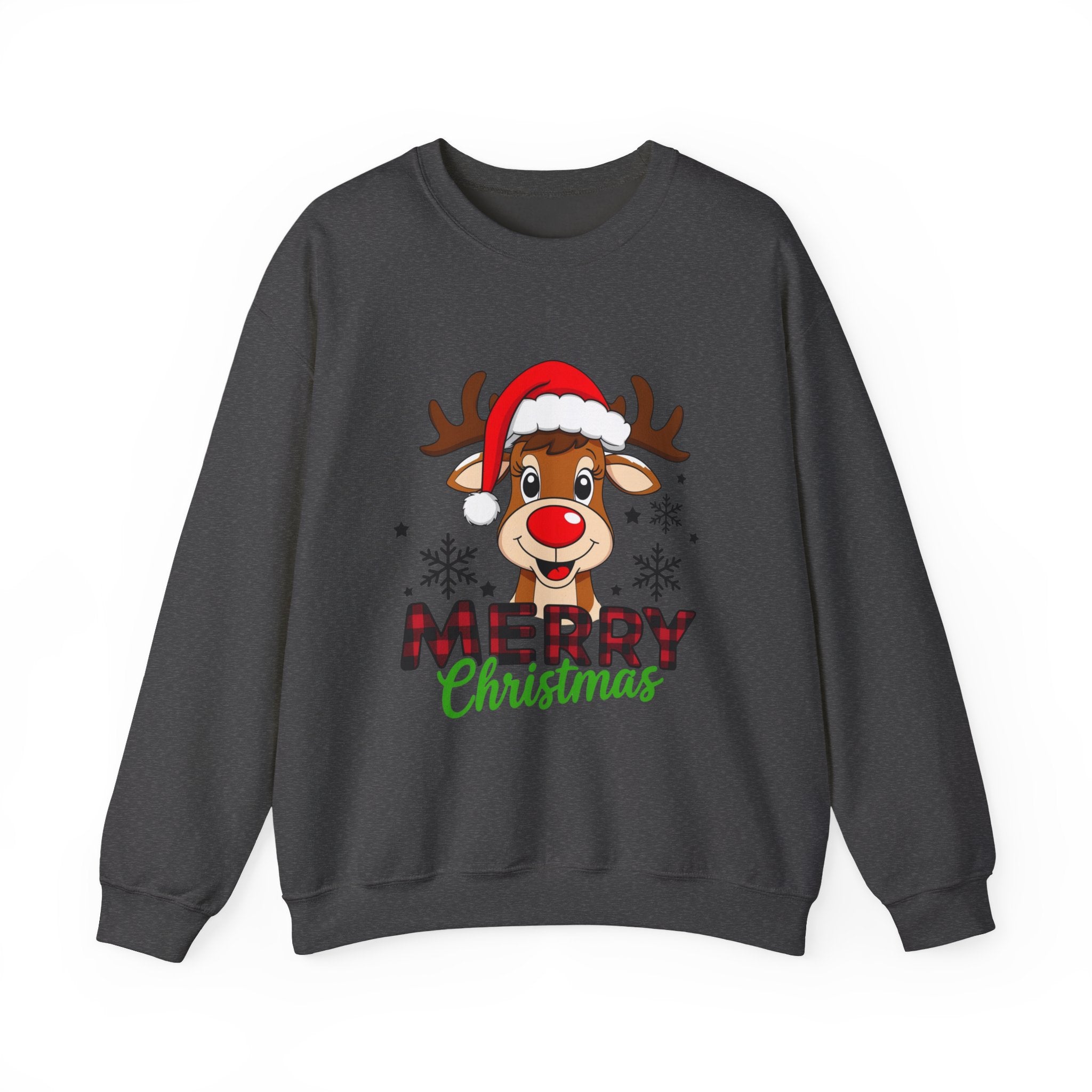 Reindeer Santa Hat Merry Christmas Sweatshirt | Holiday Crewneck