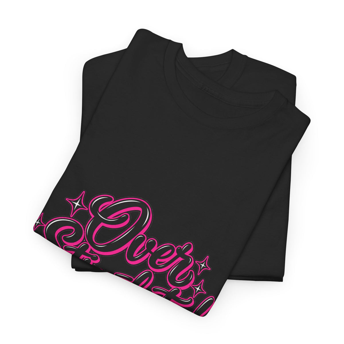 Overstimulated Graphic Tee — Retro Script Pink & Black Casual T‑Shirt