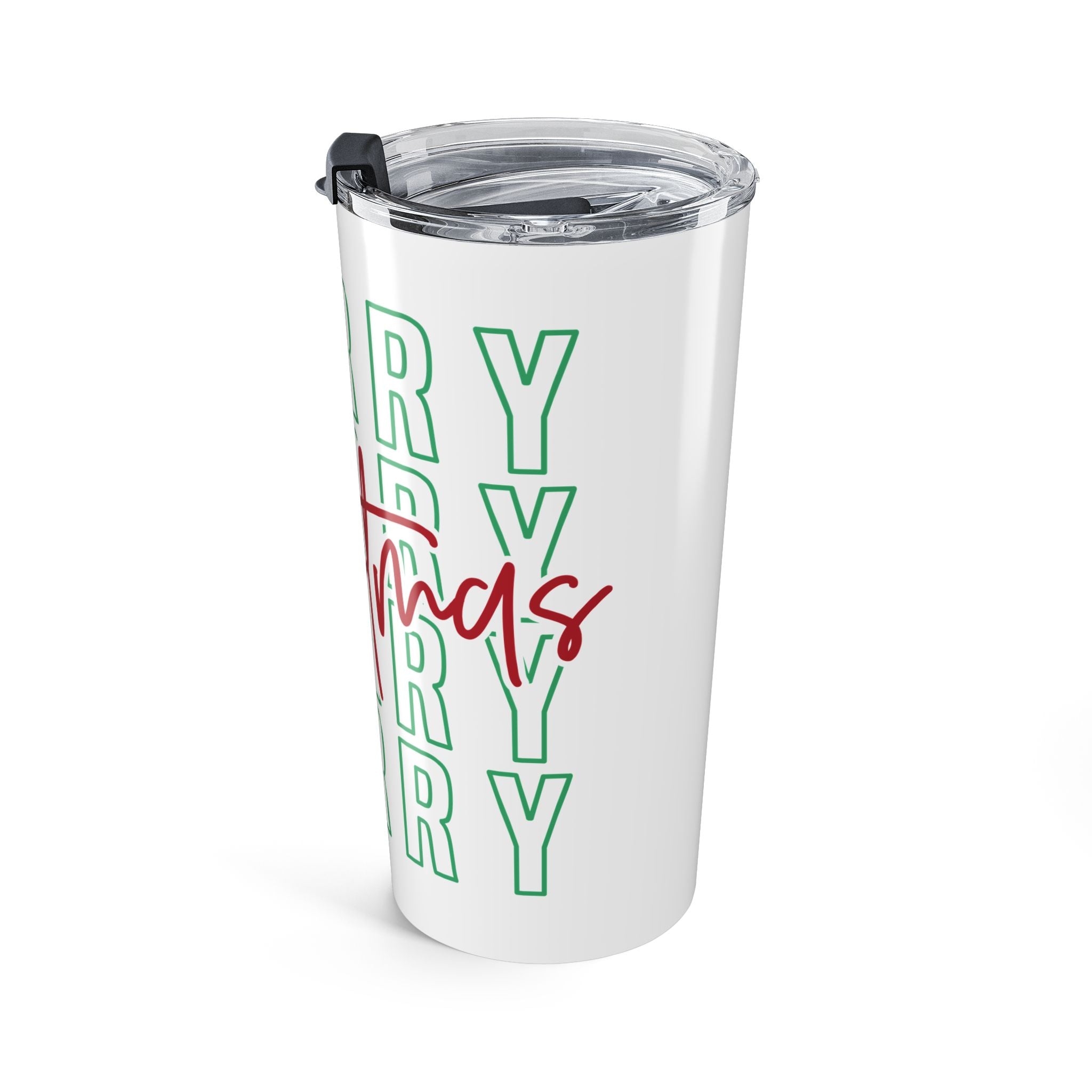 Merry Christmas script Tumbler 20oz | holiday typography travel cup