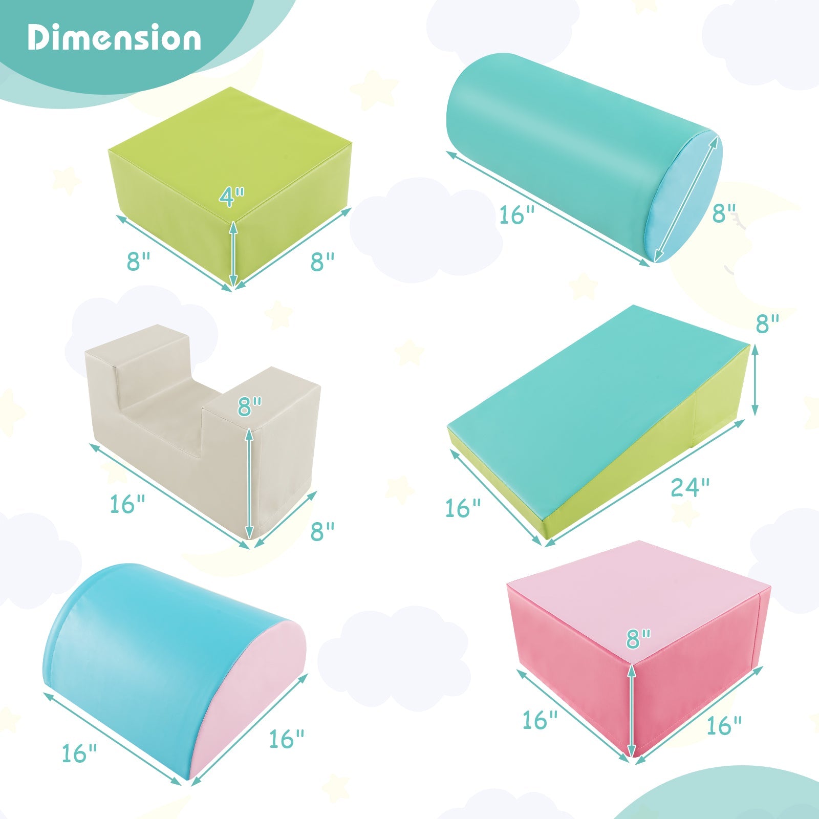 6 Pieces Foam Climbing Blocks Indoor Climb and Crawl Activity Playset with Rectangles