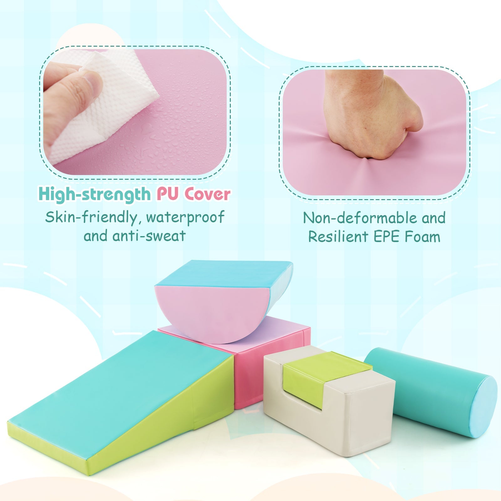 6 Pieces Foam Climbing Blocks Indoor Climb and Crawl Activity Playset with Rectangles