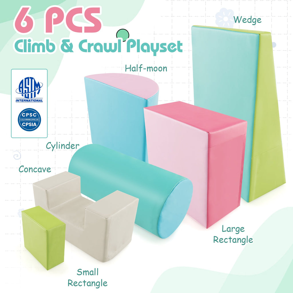 6 Pieces Foam Climbing Blocks Indoor Climb and Crawl Activity Playset with Rectangles