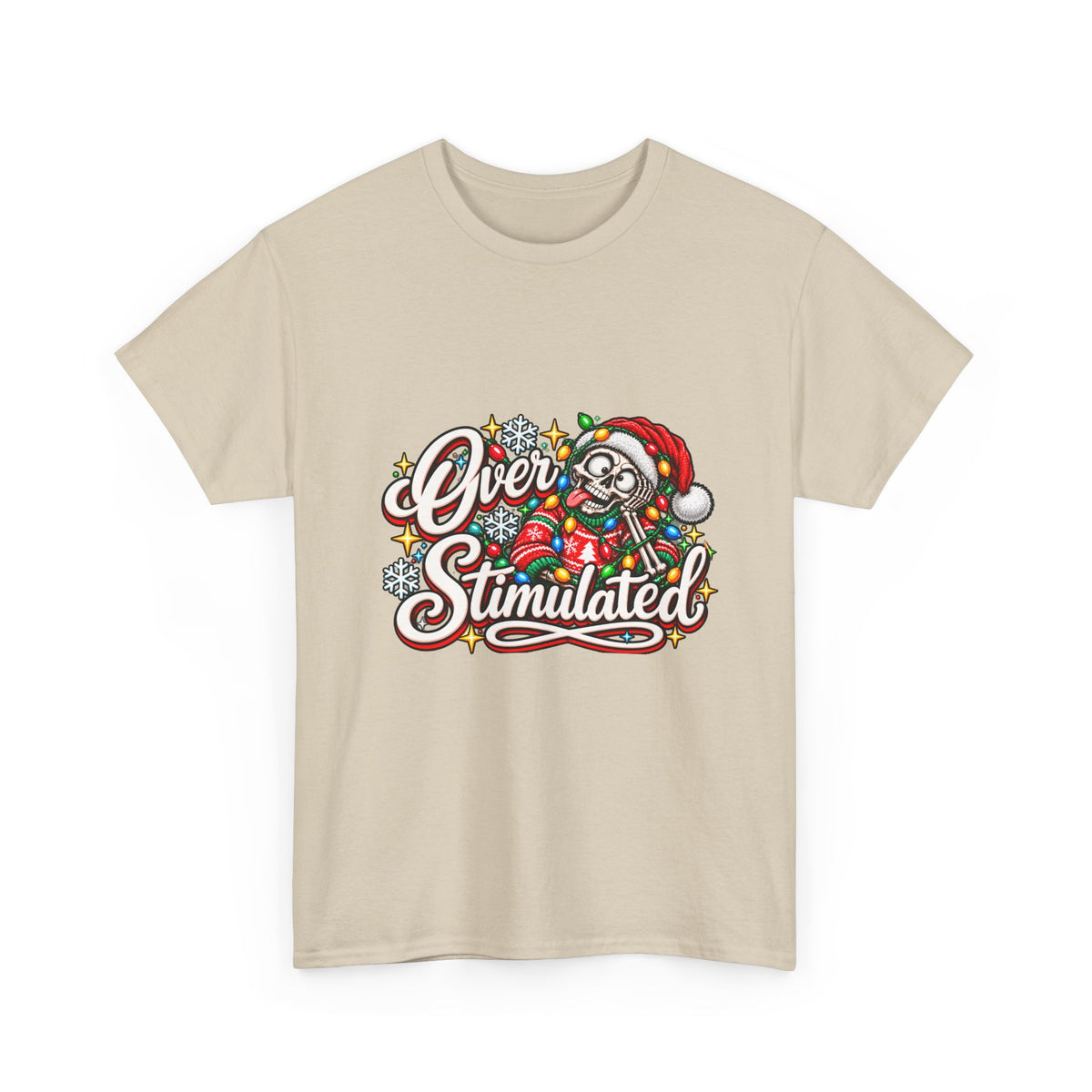 Over Stimulated Christmas Tee — Funny Holiday Santa Candy Lights T-Shirt