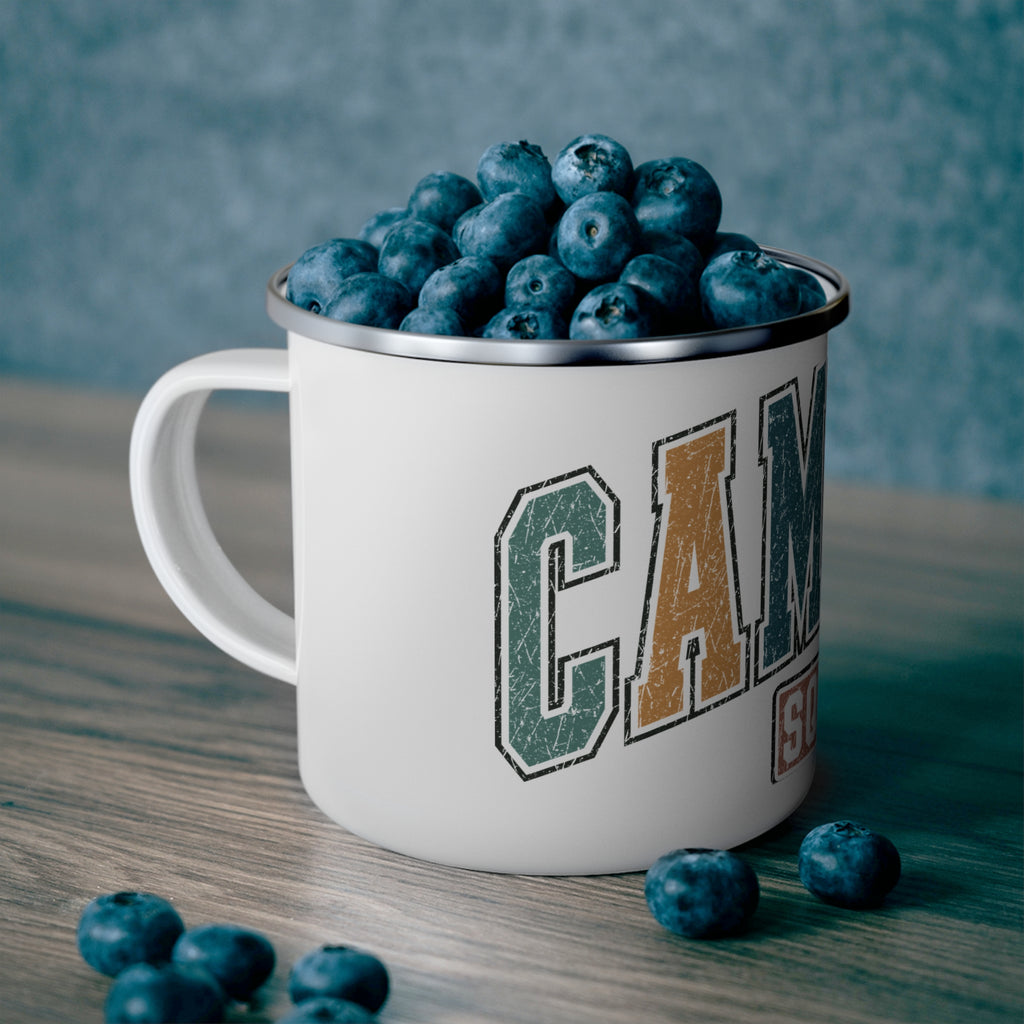 Camping Squad Enamel Mug | Retro Distressed Outdoor Camper Design