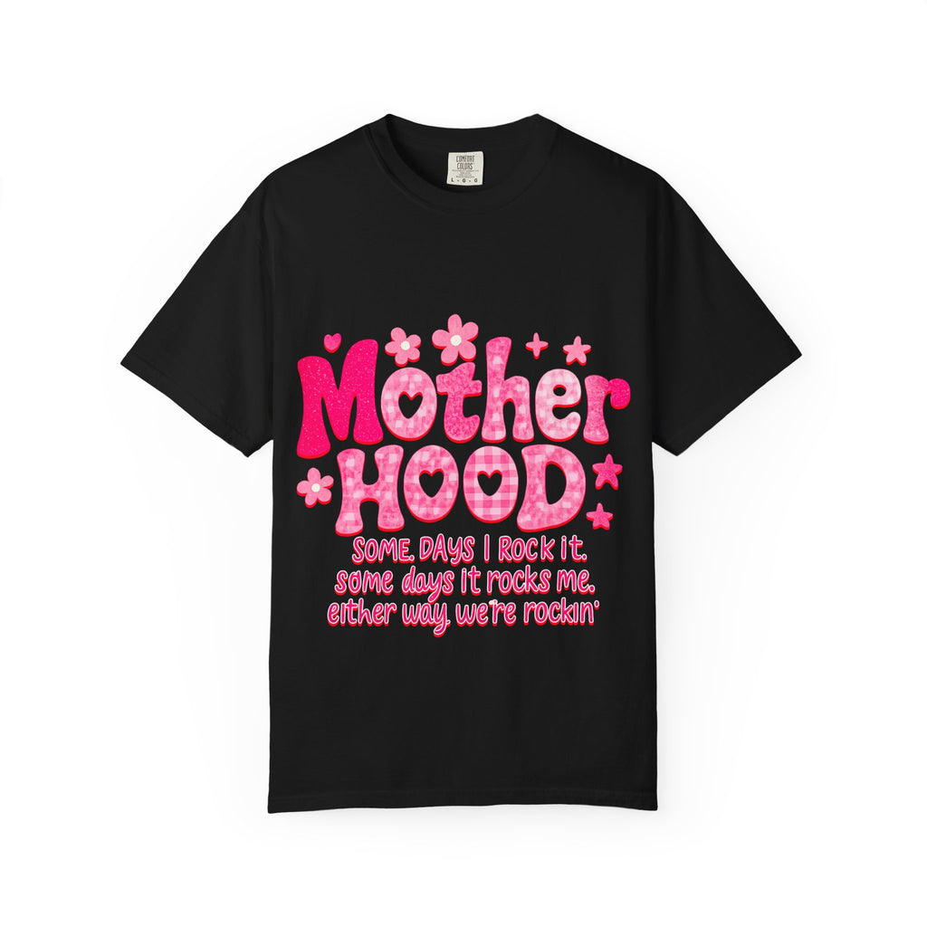 Motherhood Rocks T-Shirt | Retro Pink Floral Mom Shirt