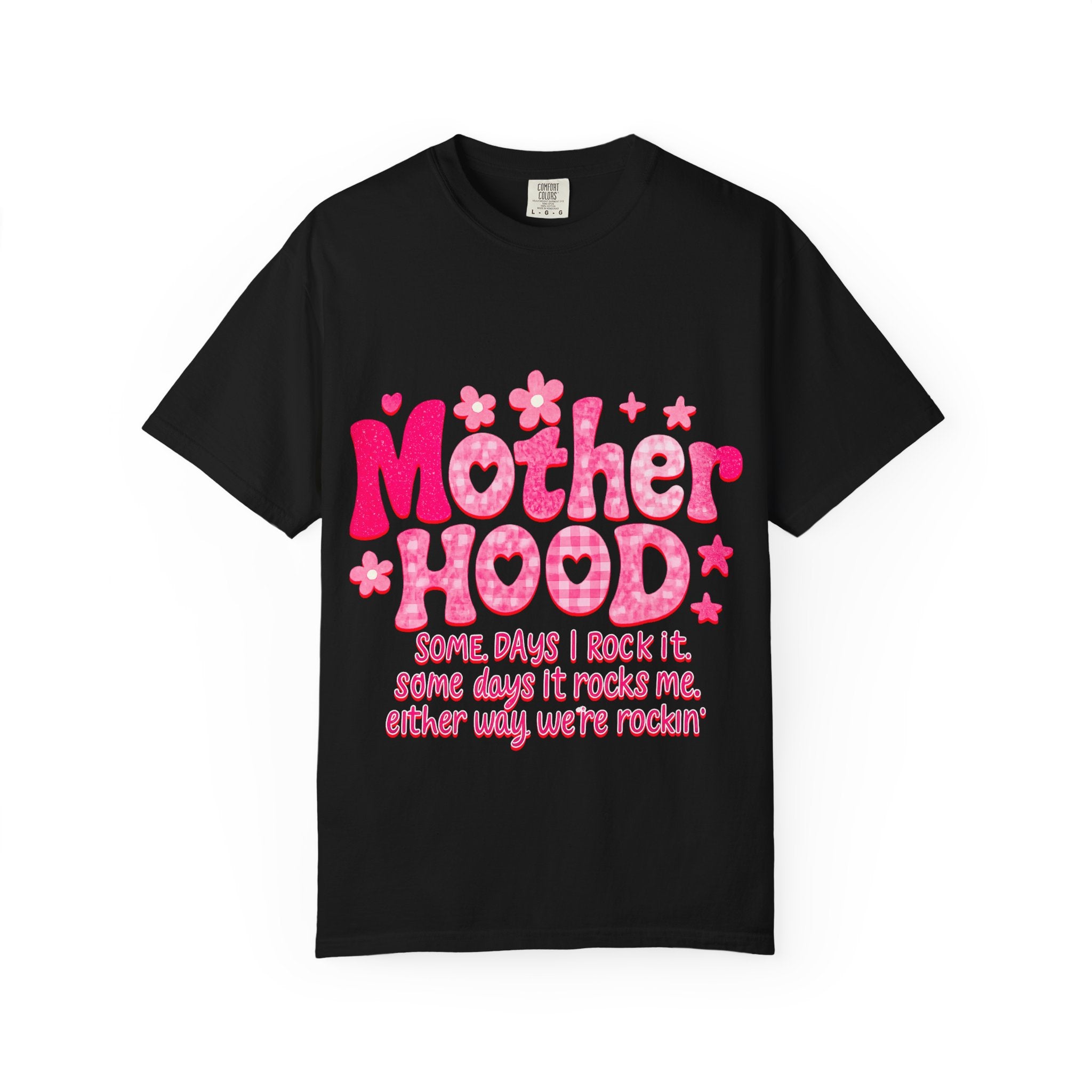 Motherhood Rocks T-Shirt | Retro Pink Floral Mom Shirt