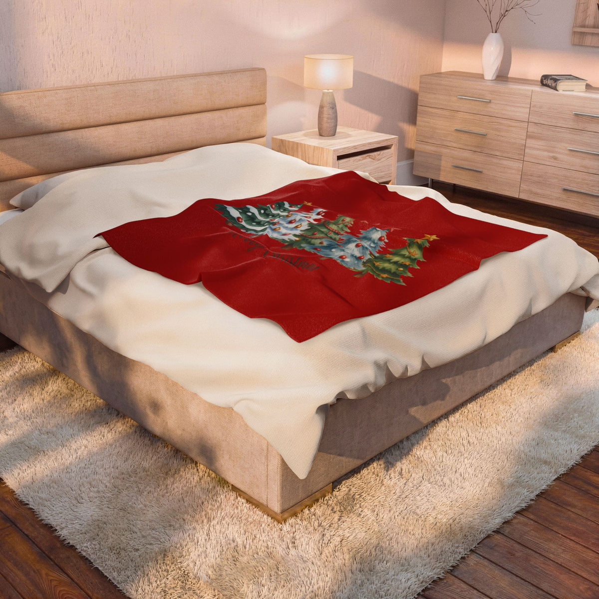 Christmas Tree Velveteen Plush Blanket – "Merry Christmas" Holiday Throw