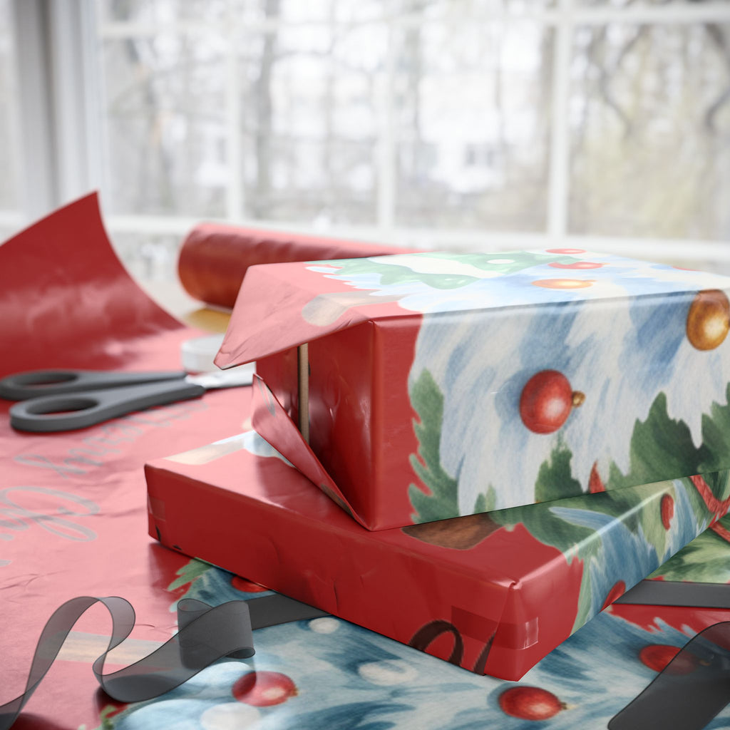 Christmas Trees Wrapping Paper | Merry Christmas Red Holiday Wrap