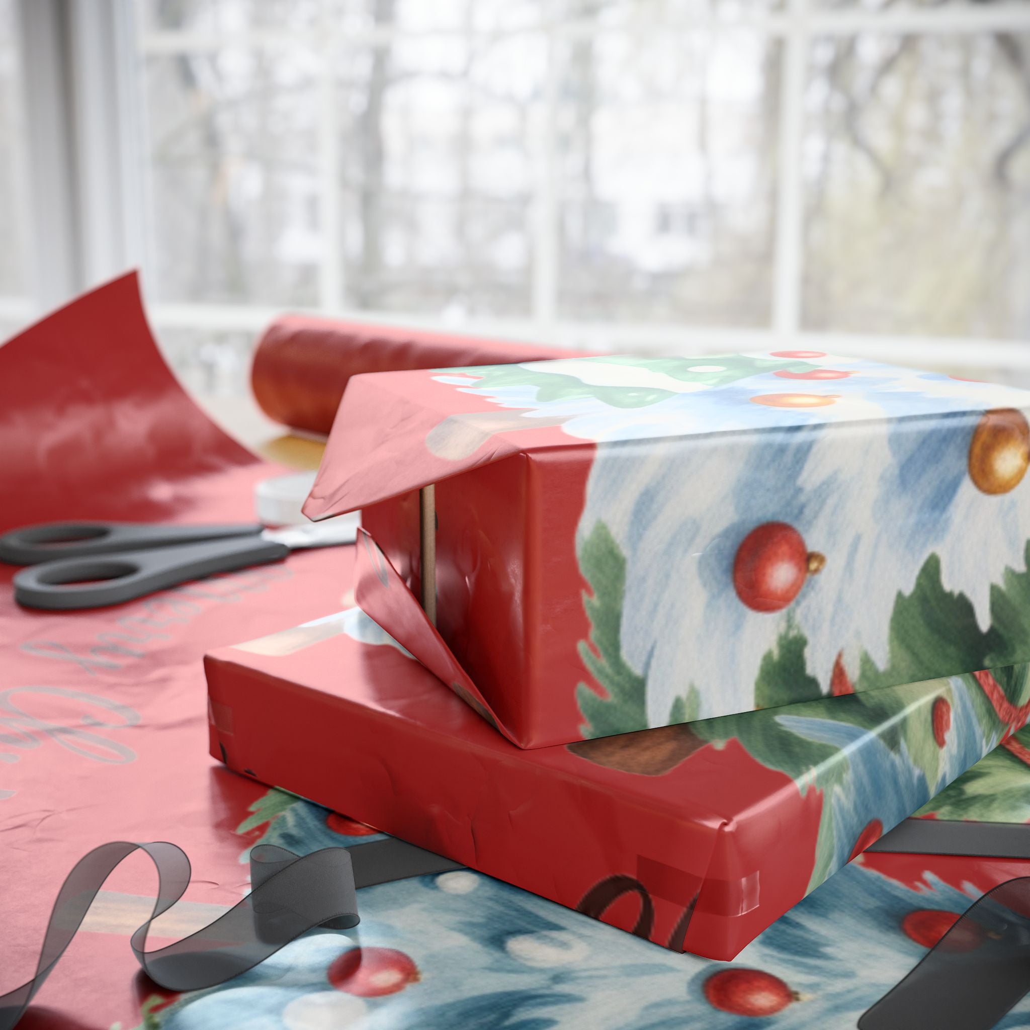 Christmas Trees Wrapping Paper | Merry Christmas Red Holiday Wrap