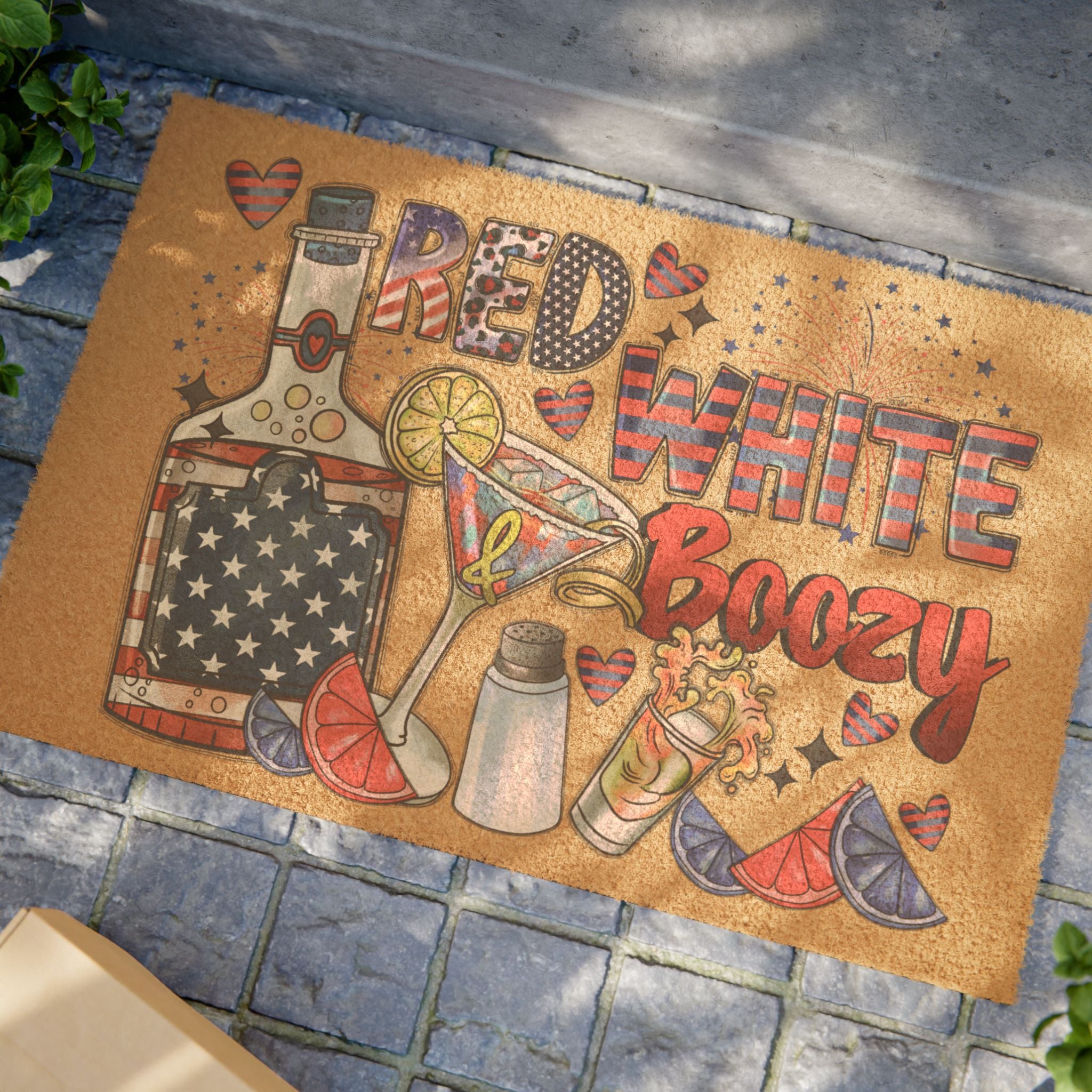 Doormat — "Red White & Boozy" Patriotic Cocktail Welcome Mat